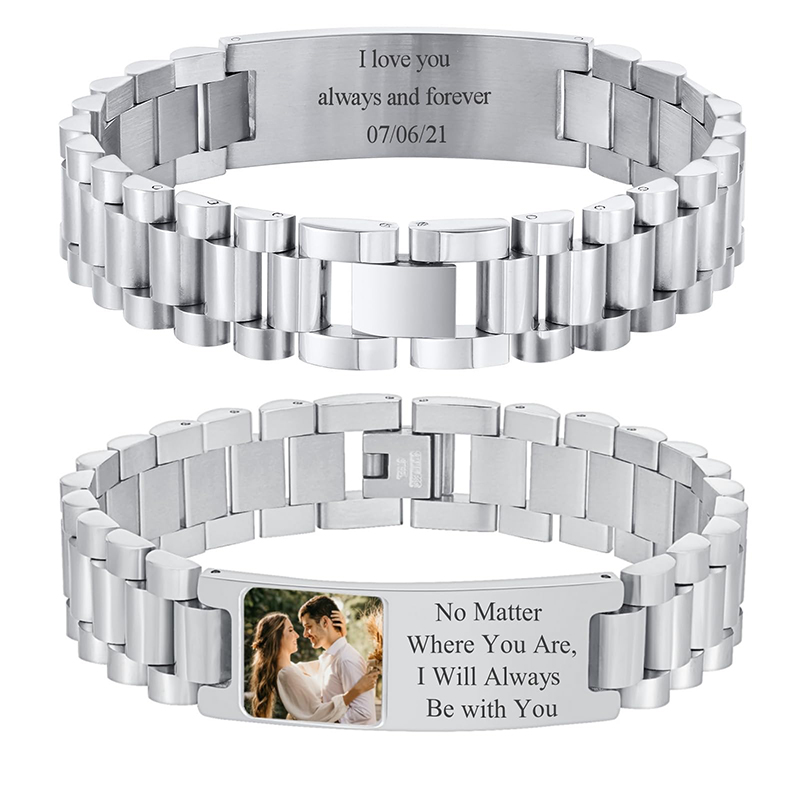 Jewelry Type Watches - Aangepaste foto tekst armband horlogeband roestvrij