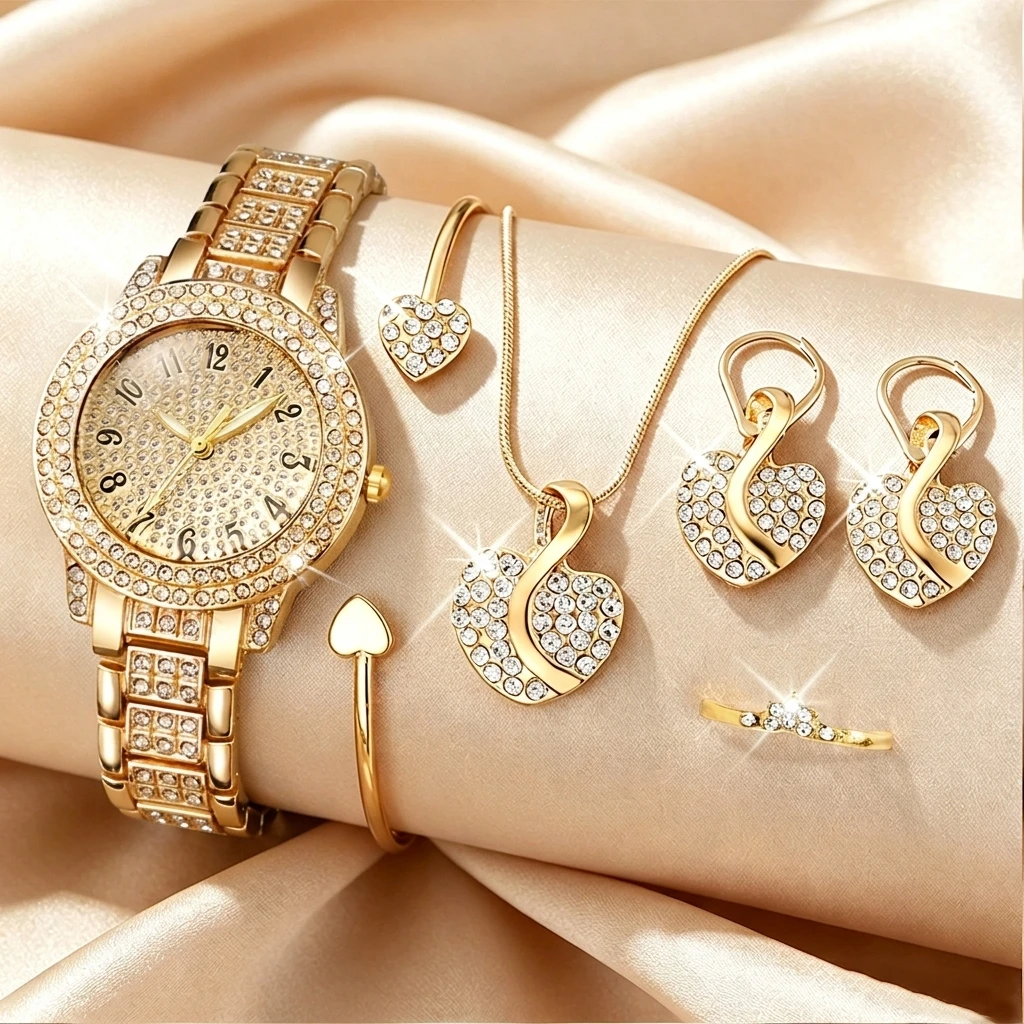 Jewelry Watches Luxury - 6PCS Fashion Rhinestone Dameshorloge Hart Sieraden