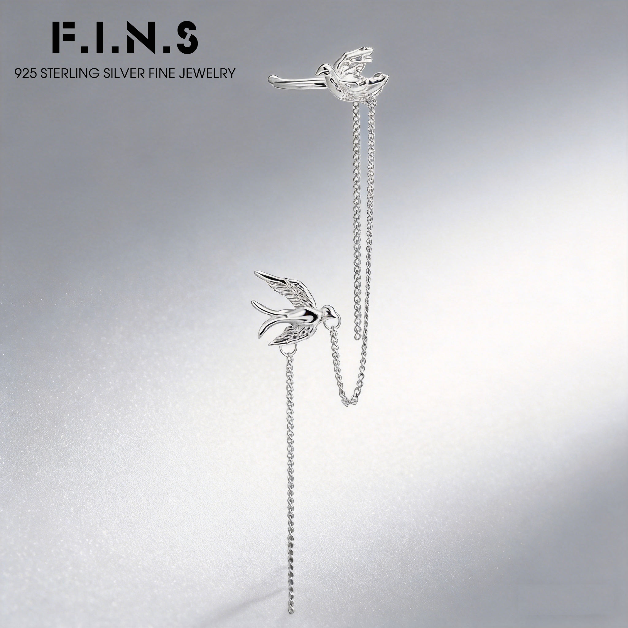 Ear Cuff No Piercing - F.I.N.S Vogelvormige S925 Sterling Zilveren Ketting
